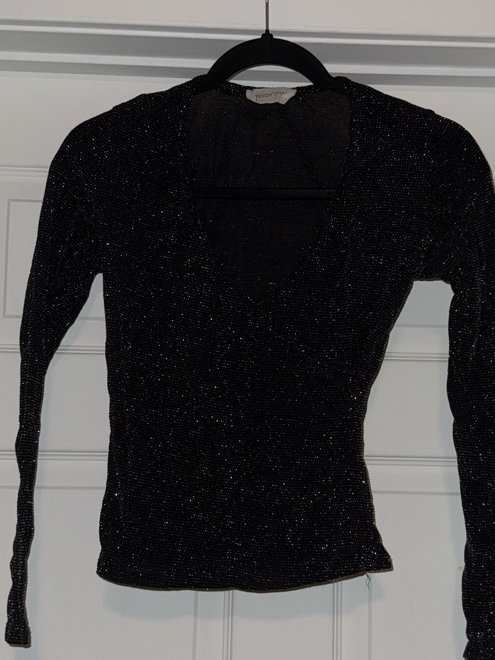 Black Sparkle V-Neck Women's Sweater